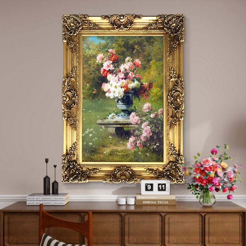 世界名画欧式花卉牡丹花油画客厅风景餐厅别墅玄关挂画竖版装饰画