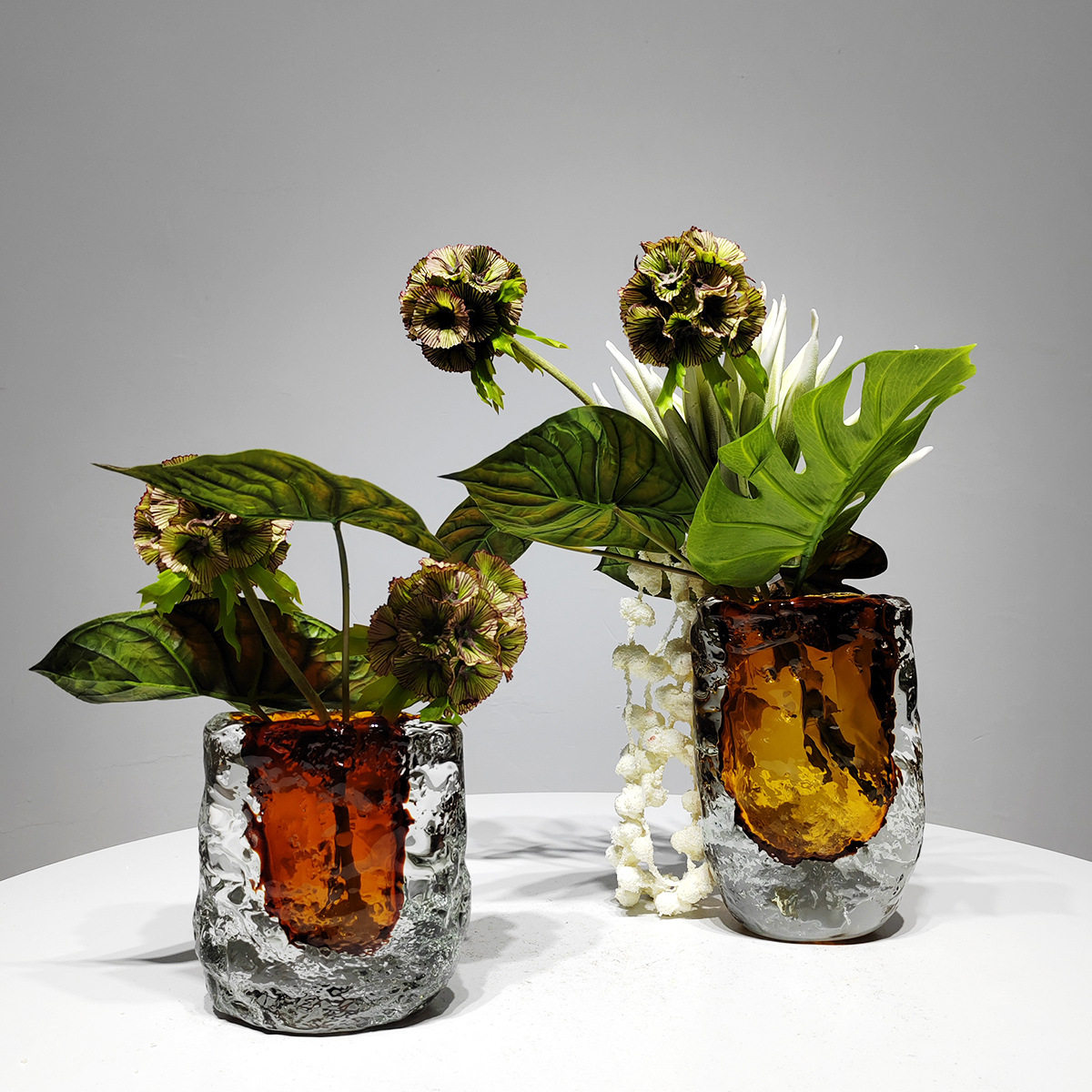 现代样板房轻奢仿真花艺摆件餐桌售楼处仿真花艺玻璃花器假花摆设