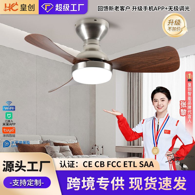 2026款中古风吸顶风扇灯卧室变频静音简约书房灯餐厅家用小风扇灯