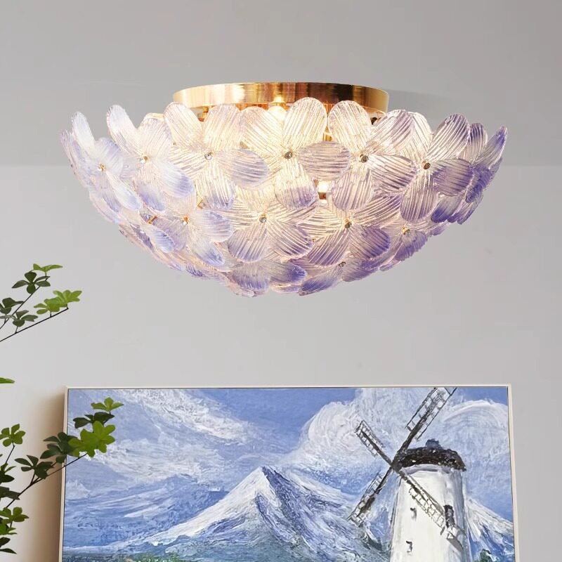 法式复古奶油风水晶花朵吸顶灯