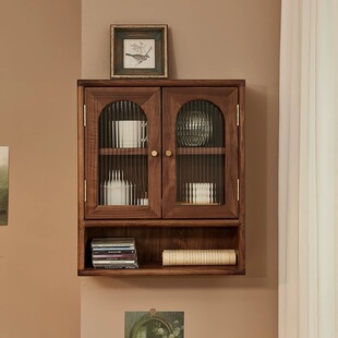 黑胡桃木吊柜墙壁柜书柜茶壶具杯子防尘储物柜墙上壁挂实木展示柜