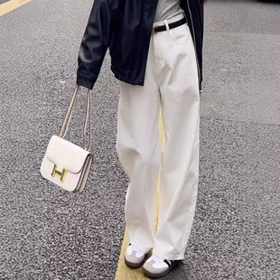 白色牛仔裤女春秋新款宽松直筒美式高腰显瘦设计感休闲长裤子阔腿
