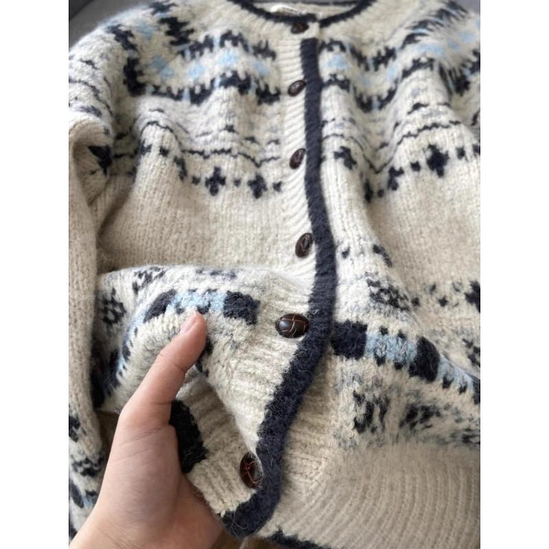 高级感针织开衫女秋冬季穿搭宽松软糯长袖毛衣外套内搭费尔岛上衣