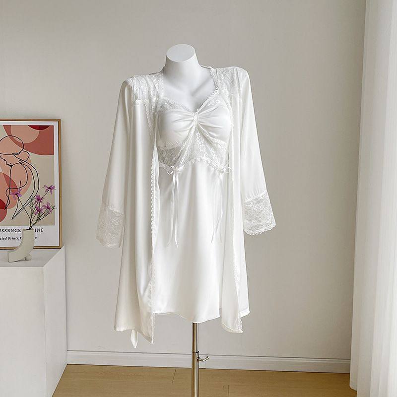 纯欲风睡裙女士春秋季冰雪丝吊带胸垫短裙长袖睡袍两件套性感睡衣,女士内衣/男士内衣/家居服,睡袍/浴袍,淘宝优惠券,粉丝福利购,淘宝优惠卷