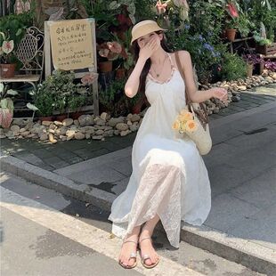 法式 甜美气质海边度假风中长裙 露背挂脖吊带连衣裙女夏季 2025新款