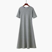 打底纯色连衣裙长裙女休闲慵懒风a字裙子 春夏装 女装 短袖 2022新款