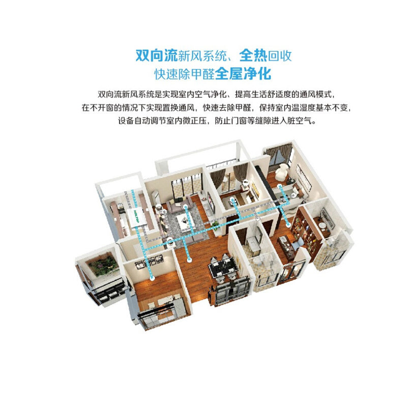 格力新风系统家用静音双向换气净化除霾500风量全热交换新风机