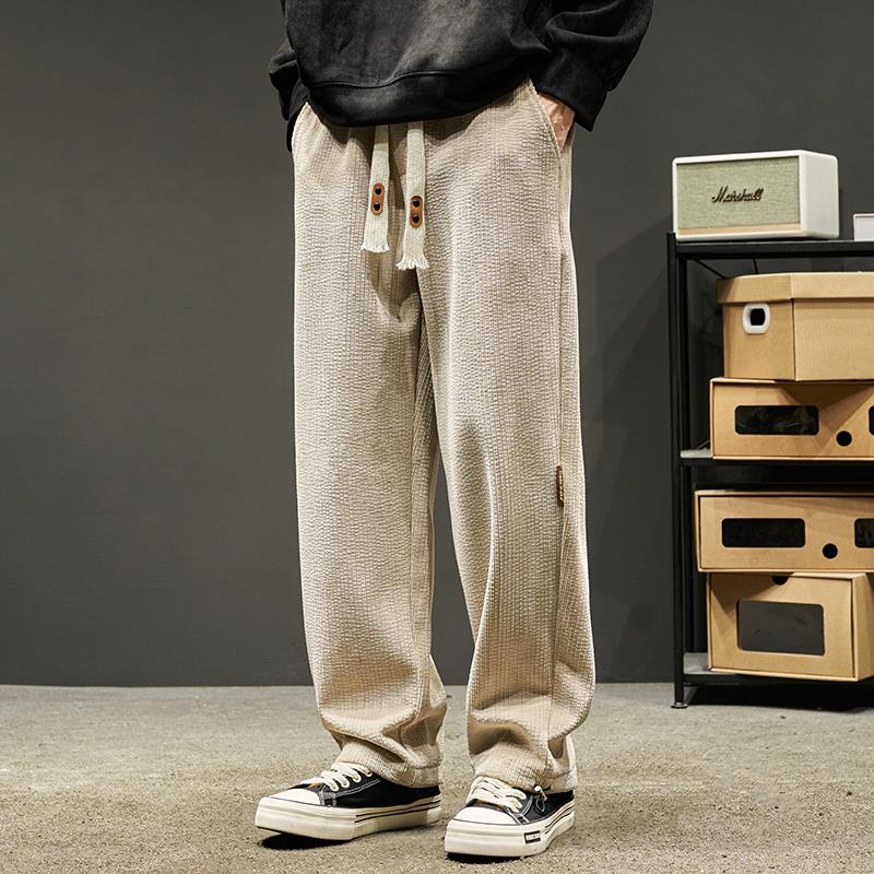 港风灯芯绒休闲裤男款潮流灯芯绒长裤 春秋季纯色抽绳束脚裤