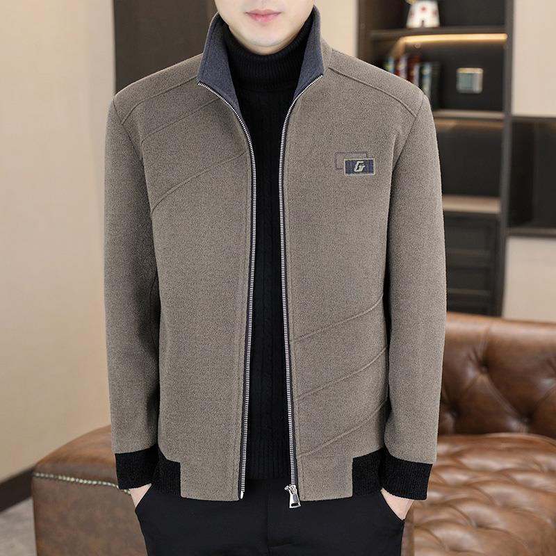 ZaSaFran~呢子外套男春秋加厚短款毛呢大衣休闲加绒高端立领夹克