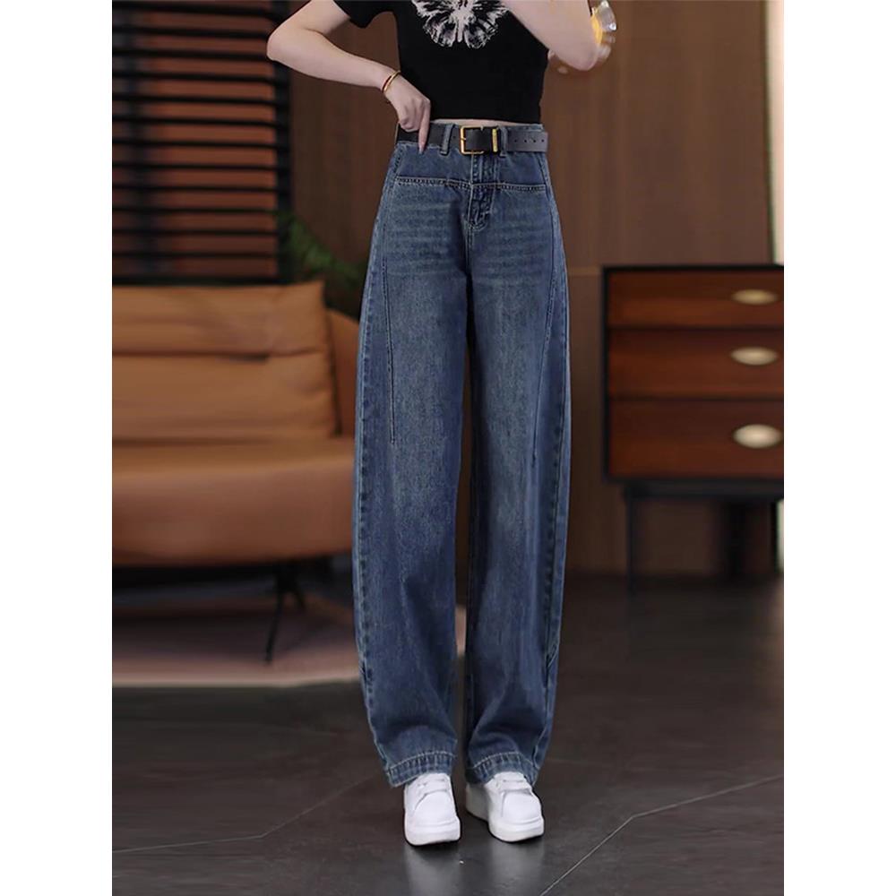 潮流时尚弯刀牛仔裤女2025秋季新款高腰显瘦百搭宽松窄版直筒裤子