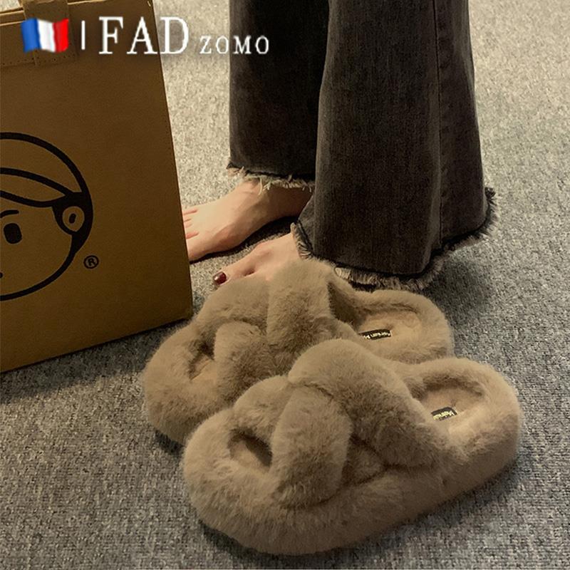 法国Fad Zomo柔软舒适棉拖鞋女外穿2025春秋季超火百搭厚底毛毛拖