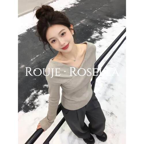 法国Rouje Rosella一眼着迷百搭交叉v领春季独特漂亮巨好看上衣