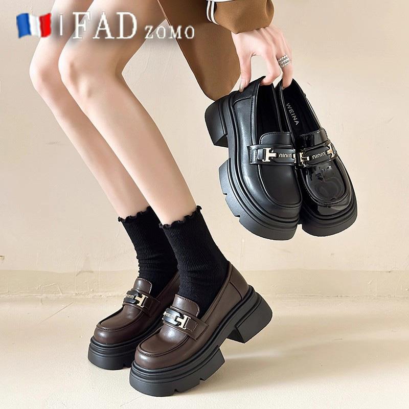 法国Fad Zomo厚底乐福鞋女秋冬季粗跟单鞋玛丽珍黑色英伦风小皮鞋