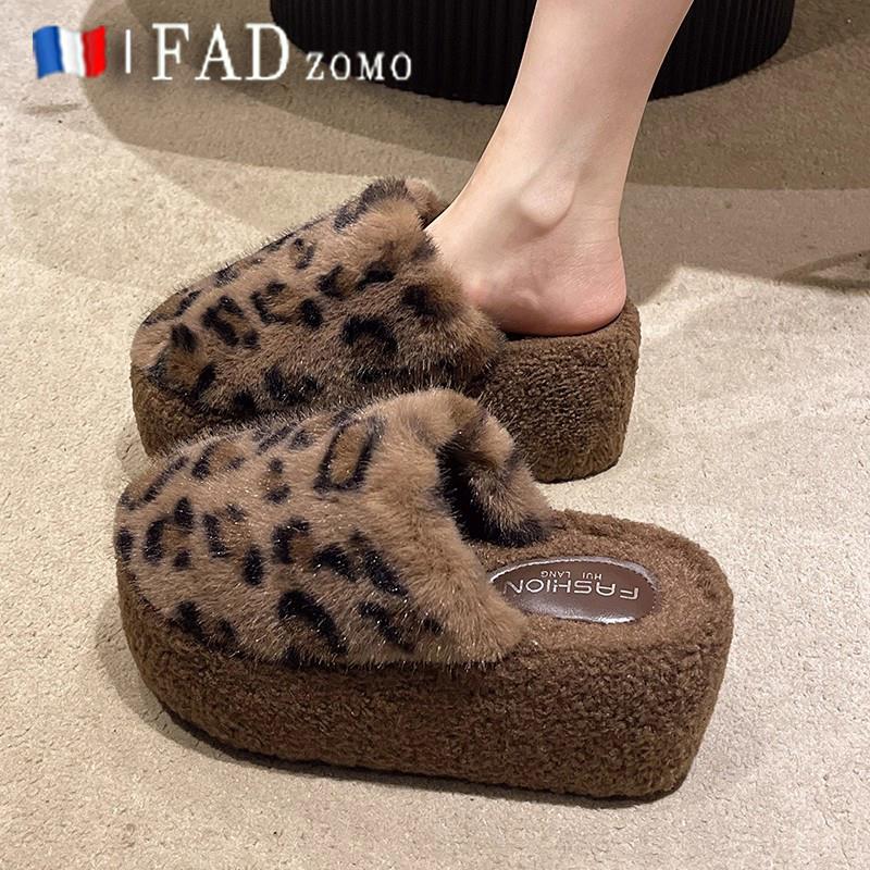 法国Fad Zomo超高跟厚底毛毛拖鞋女外穿秋冬季松糕加绒包头棉拖鞋