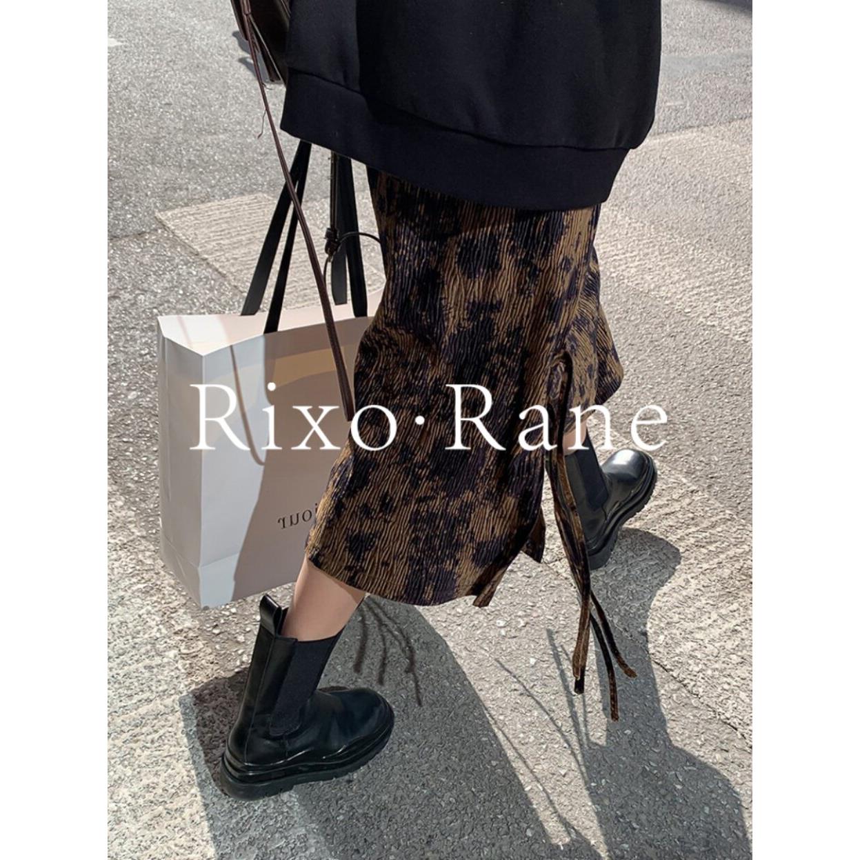 法国Rixo Rane⭐高腰开叉半身裙女覆古百搭褶皱中长版A字大摆裙子