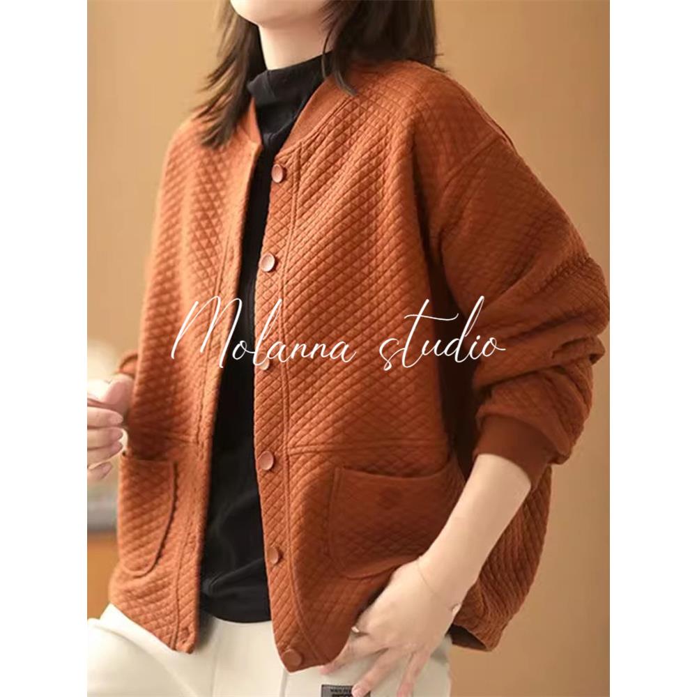 Molanna棒球服短外套女春秋装新款休闲百搭纯色女士夹克棉服上衣