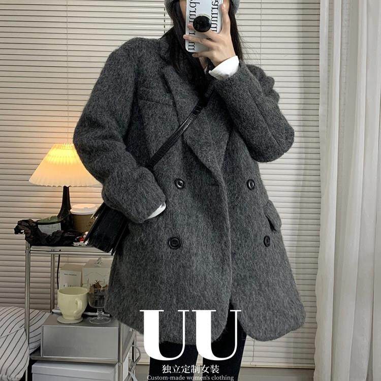 UU定制/毛呢西装外套女秋冬夹棉小个子加厚高级感羊毛呢子大衣潮