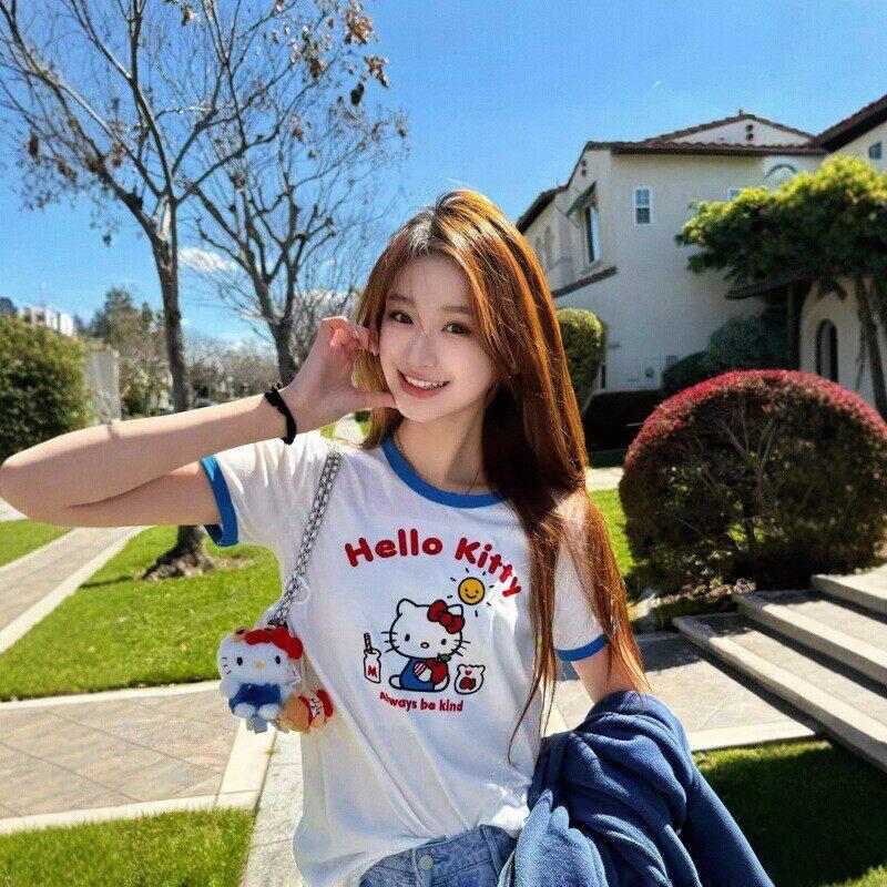 Rouje Dsyle hellokitty凯蒂猫印花短袖t恤女百搭设计感小众上衣