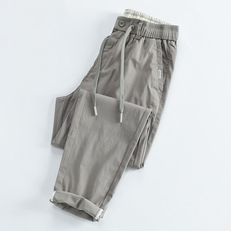 Home Daily~ 高捻水洗棉休闲裤男薄款纯色微锥裤子百搭直筒长裤男