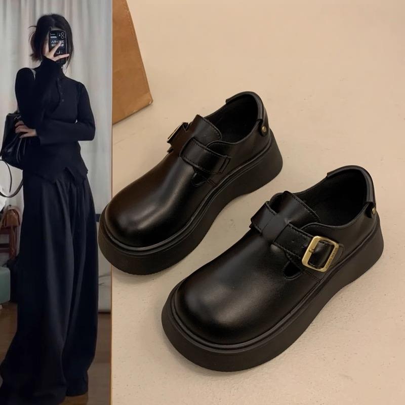 香港真皮厚底勃肯鞋女春秋季2025新款一脚蹬乐福单鞋英伦风小皮鞋