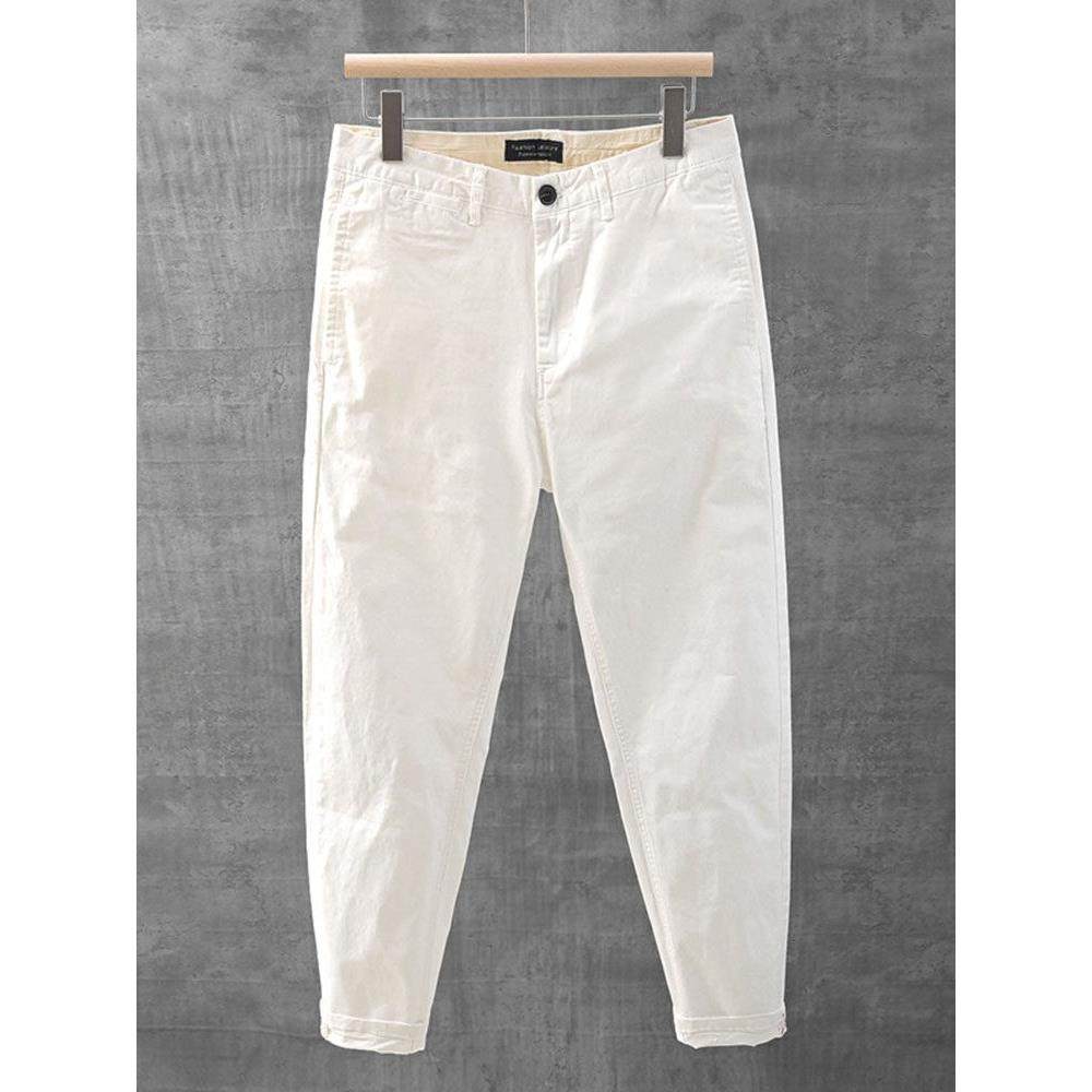 白色休闲裤男士夏季高级感直筒宽松纯棉弹力潮流小脚牛仔长裤子