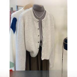 法国罗杰塔斯毛衣外套妇女的秋天温柔柔软蜡圆领羊毛针织开衫羊绒