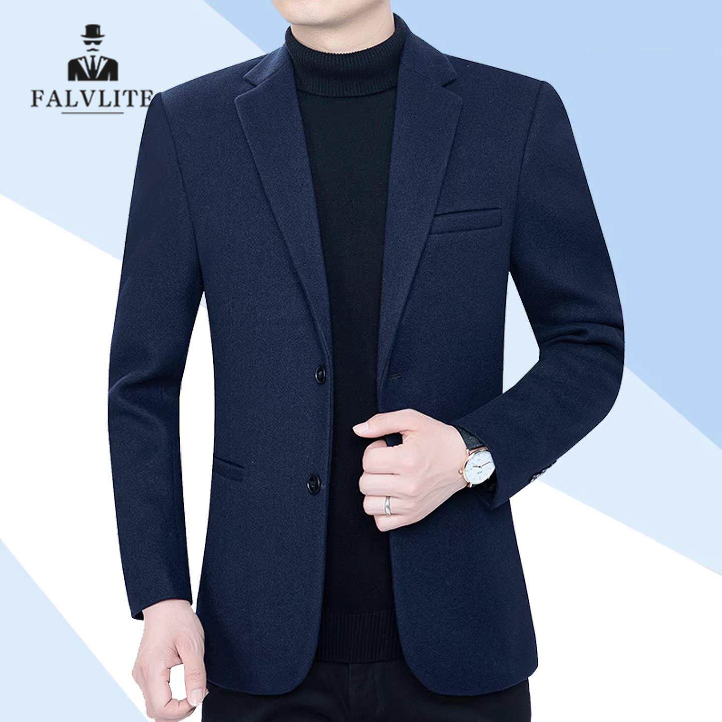 FALVLITE男士中年秋冬新款商务休闲呢西服上衣爸爸装西装外套