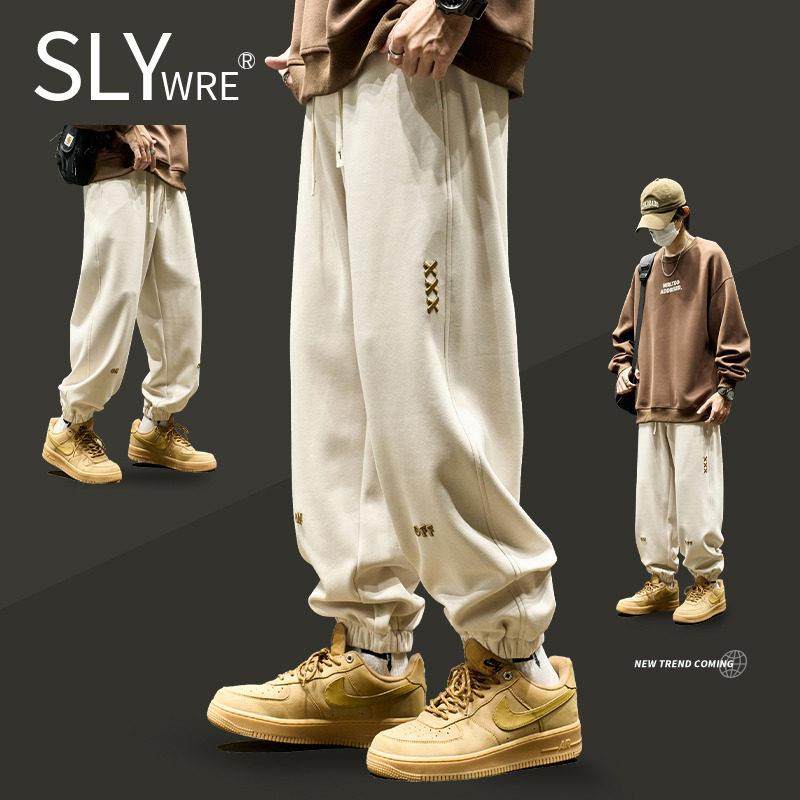 潮牌秋冬季加绒加厚美式休闲束脚卫裤男士宽松刺绣工装裤运动裤子,男装,卫裤,淘宝优惠券,粉丝福利购,淘宝优惠卷