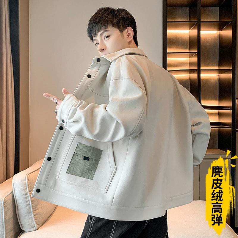 复古麂皮绒外套男士春秋季2025新款潮牌休闲秋冬翻领夹克男装上衣