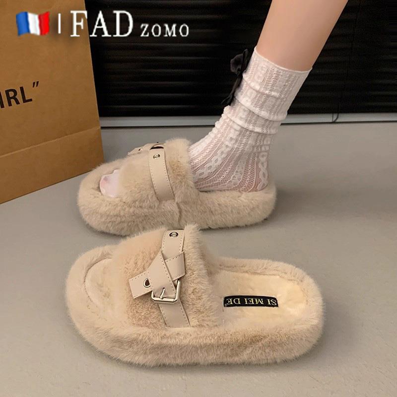 法国Fad Zomo法式毛茸茸厚底棉拖女外穿秋冬季一脚蹬居家毛毛拖鞋