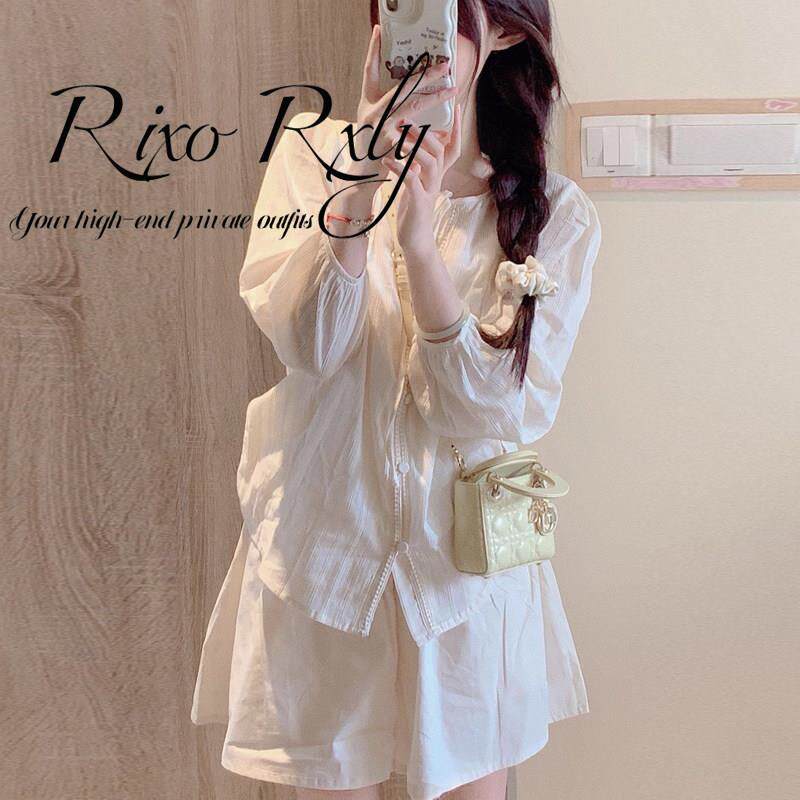 RIXO RXLY小个子时尚套装女夏季小香风长袖衬衫高腰半身裙两件套