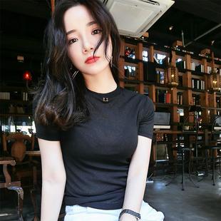 ins潮性感修身 新款 韩版 黑色微透上衣 显瘦薄款 T恤女装 短袖 2025夏装