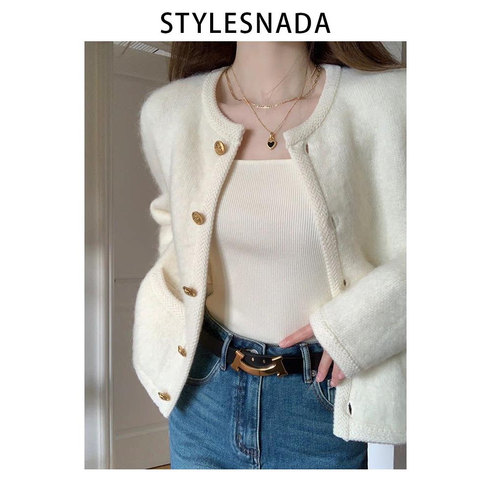 韩国STYLESNADA小香风气质马海毛毛衣外套女早秋针织开衫外搭上衣