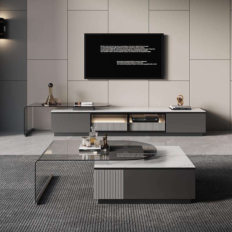 岩板电视柜茶几组合套装意式轻奢极简客厅卧室带灯可伸缩储物地柜