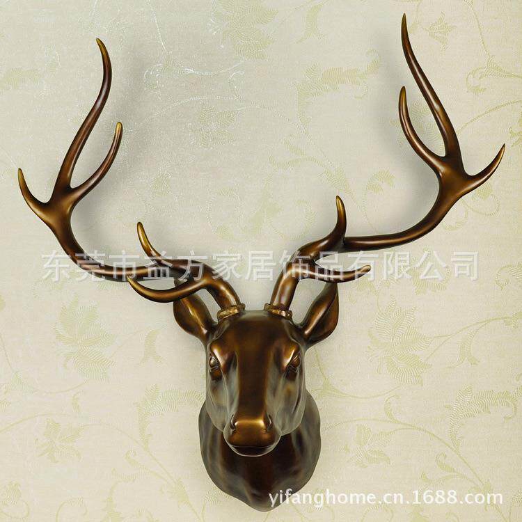 欧美风格家饰 大号仿古铜欧美乡村风格吉祥鹿头壁挂 树脂工艺品