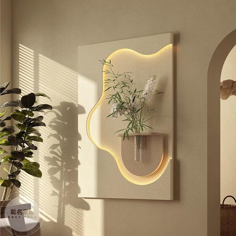 立体法式奶油风花瓶玄关装饰画过道走廊客厅餐厅卧室挂画高级感灯