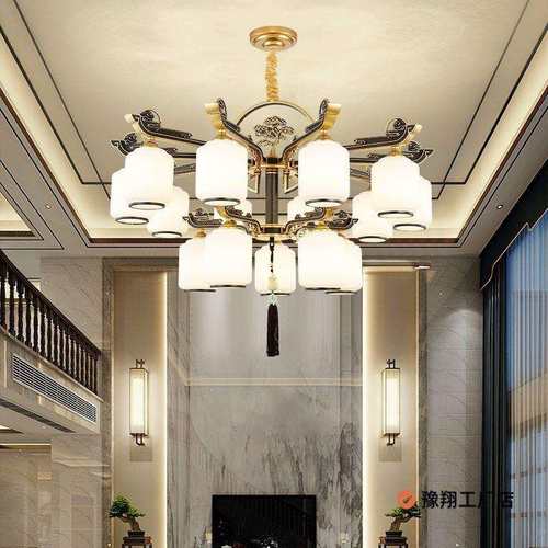 921款现代简约新中式锌合金卧室餐厅客厅茶室复式楼别墅大吊灯