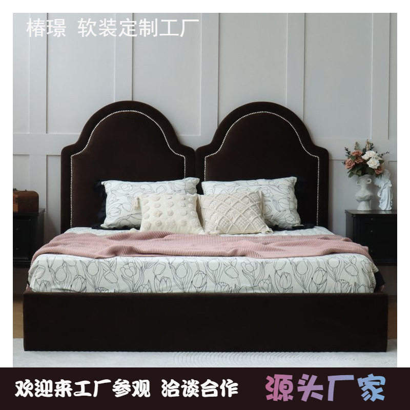 复古布艺新古典老巴黎双人1.8m床卧室民宿别墅软包实木婚床