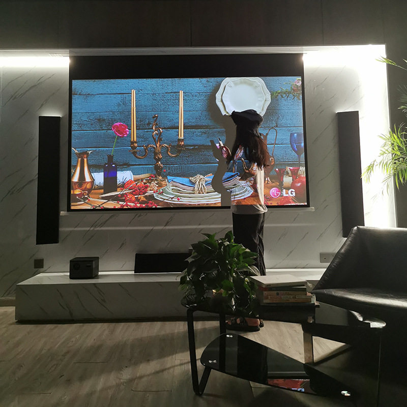 电动投影幕布天花幕布光学抗光嵌入式升降100寸投影机智能高增益