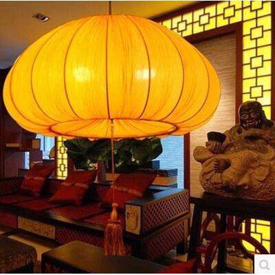 现代新中式南瓜吊灯布艺卧室灯书房仿古阳台灯笼酒店茶楼中式灯具
