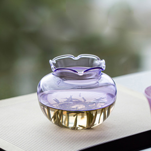 玻璃花口海棠建女士水茶渣缸茶洗水孟紫高端茶器茶道配件杯洗家用