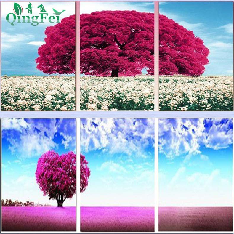 青飞精准印花十字绣樱树芳庭十字绣幻色熏衣园樱 花三联画包邮