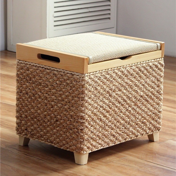 藤编收纳凳沙发凳储物凳实木储物箱穿鞋凳家用可坐人门口换鞋凳