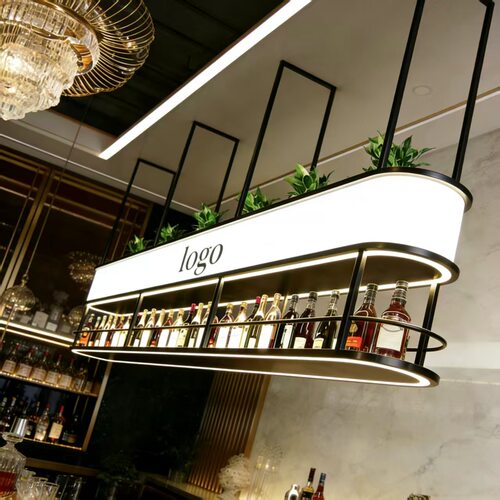 酒架吊柜吧台吊架餐厅发光灯箱置物架悬挂酒柜酒水展示架铁艺杯架