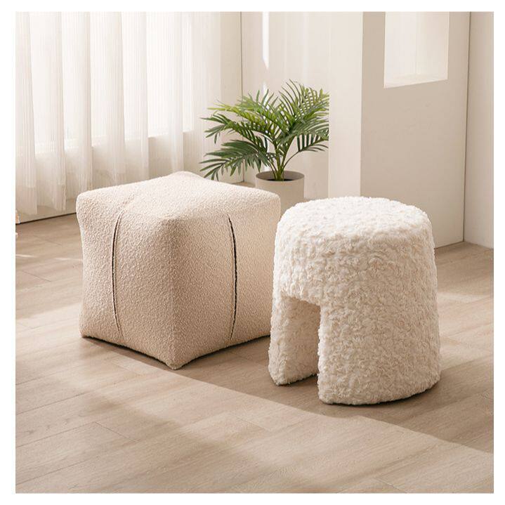 现代简约白色沙发凳墩子阳台卧室小凳子入户换鞋凳方形网红梳妆凳