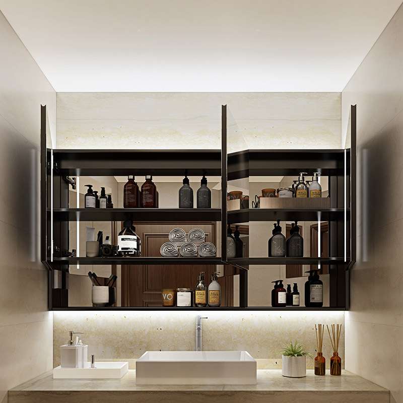 浴室镜柜挂墙式智能镜柜带灯卫生间镜柜单独太空铝浴室镜子置物柜