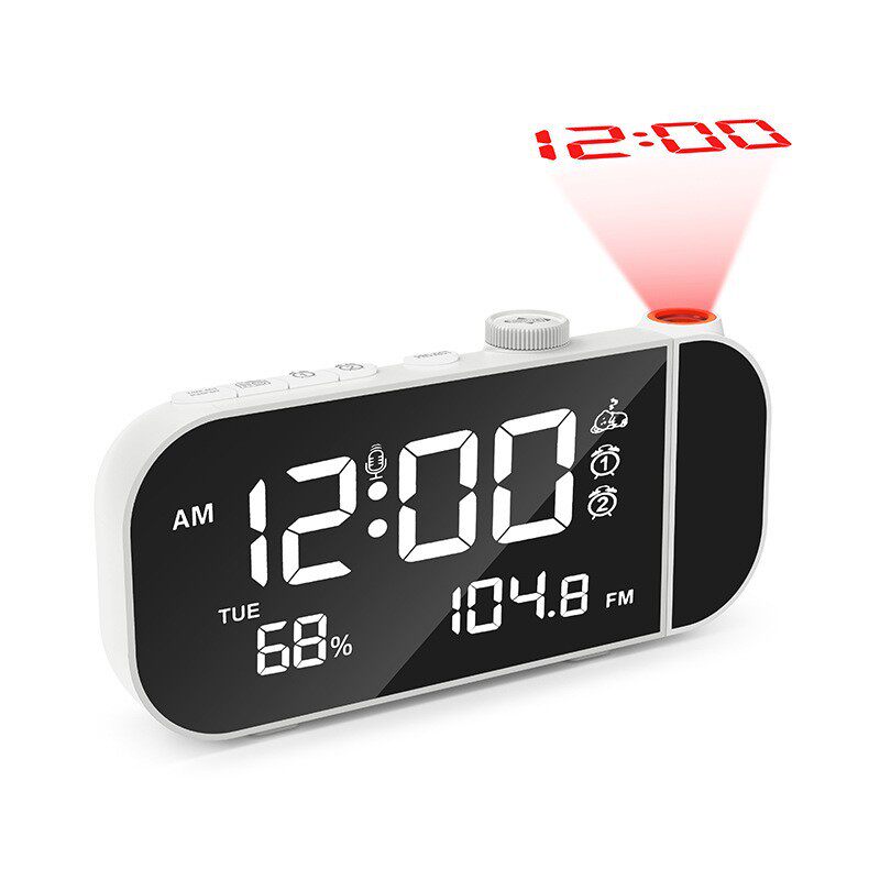 亚马逊新款LED投影钟FM收音机可自动搜台定时开关温湿度显示时钟