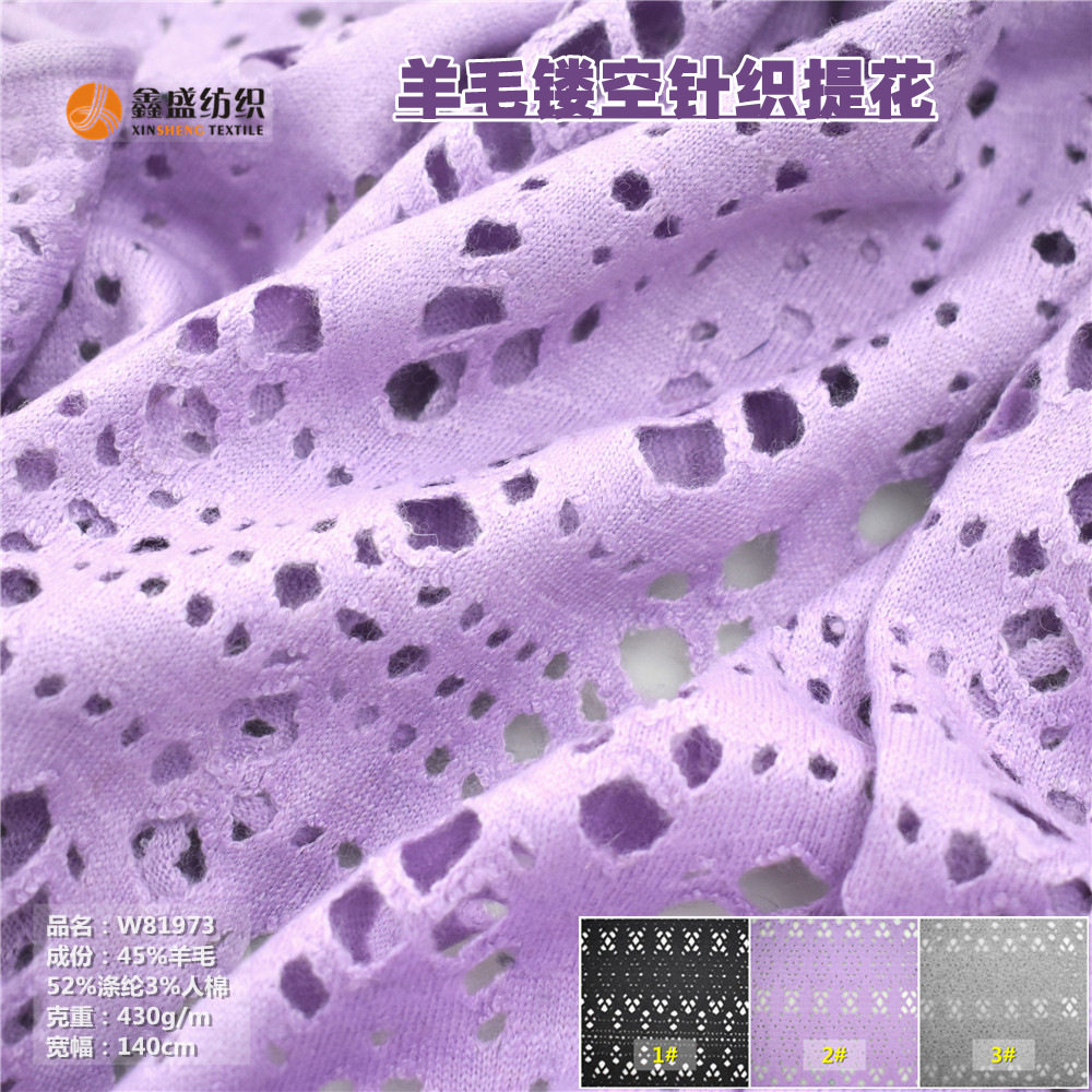 秋季镂空羊毛粗纺针织定位洞洞布循环提花面料布衣风格W81973