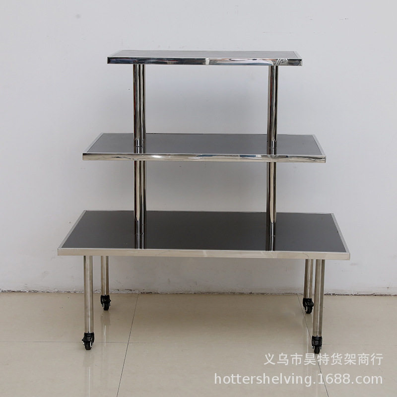 昊特尔三层不锈钢展示台黑色木板服装店烤漆流水台展示架可移动