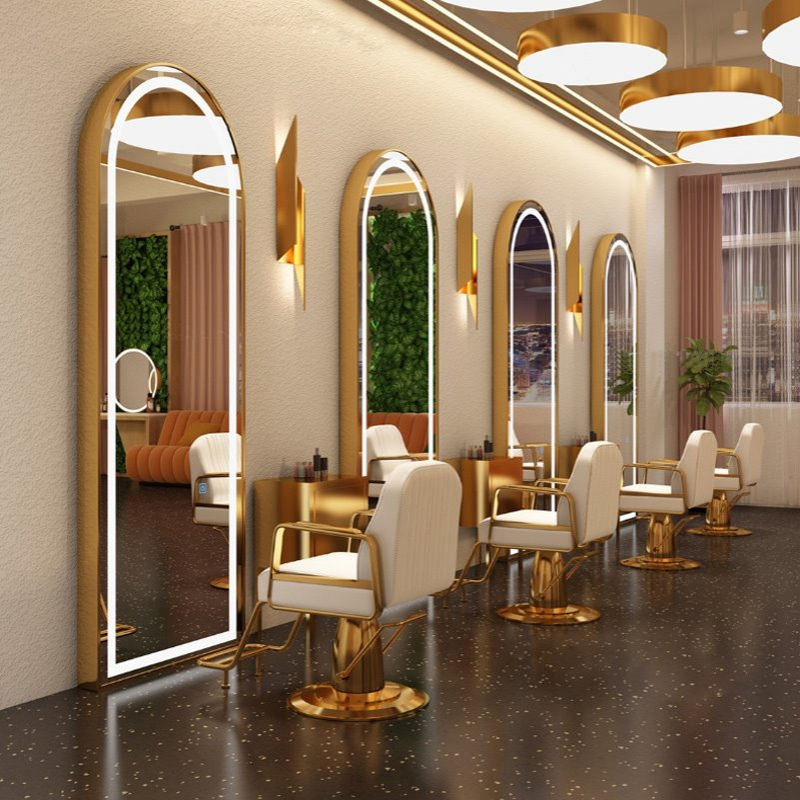 理发店镜台单双面美发镜子发廊专用带灯可靠墙落地镜高档剪发镜子